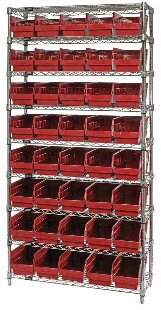 Quantum Storage Systems WR9-202RD Bin Shelving - WIRE, 36x12, 40 Bins, Red