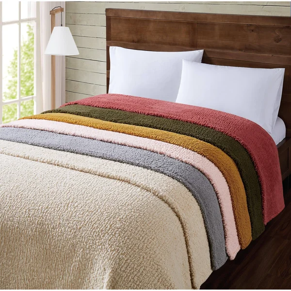 Porch & den Anton Sherpa Blanket - Twin/TXL - Olive Green