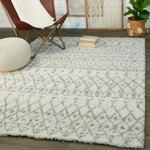 BALTA Dominic Cream/Grey 8 ft. x 10 ft. Moroccan Shag Area Rug