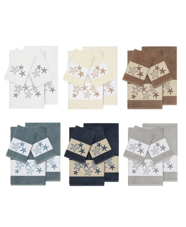 Linum Home Textiles Lydia 100% Turkish Cotton Embellished Towel Set Midnight Blue