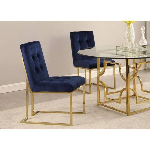 Silver Orchid Pagay Upholstered Dining Side Chairs (Set of 2) - Blue/ Silver