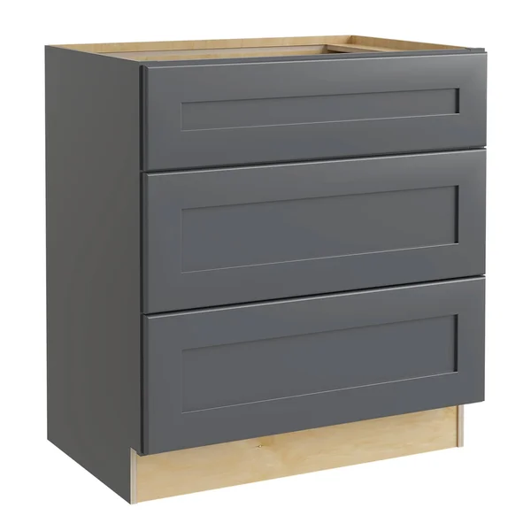 Luxxe Cabinetry 30-in W x 34.5-in H x 24-in D Newton Deep Onyx Painted Drawer Base Fully Assembled Semi-Custom Cabinet in Gray