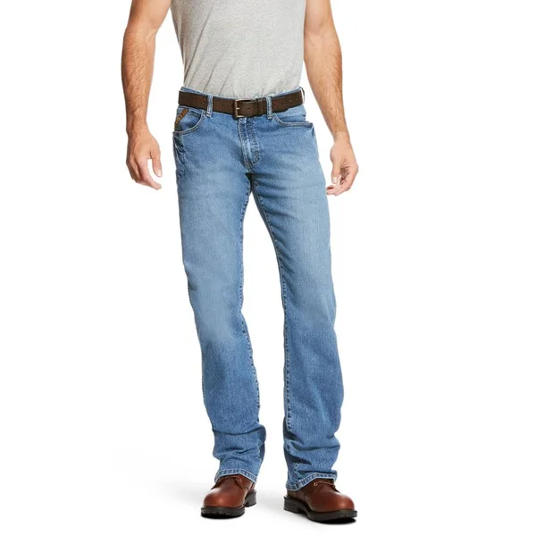 Ariat Men's Rebar M4 Relaxed DuraStretch Basic Boot Cut Work Jean, Blue Haze