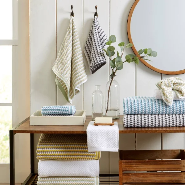 Great Bay Home 100% Cotton Multi-Striped 6 Piece Towel Set Light Blue - Dark Blue