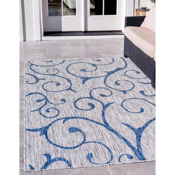 Unique Loom Outdoor Curl Rug - Light Gray (5& 0 x 8& 0)