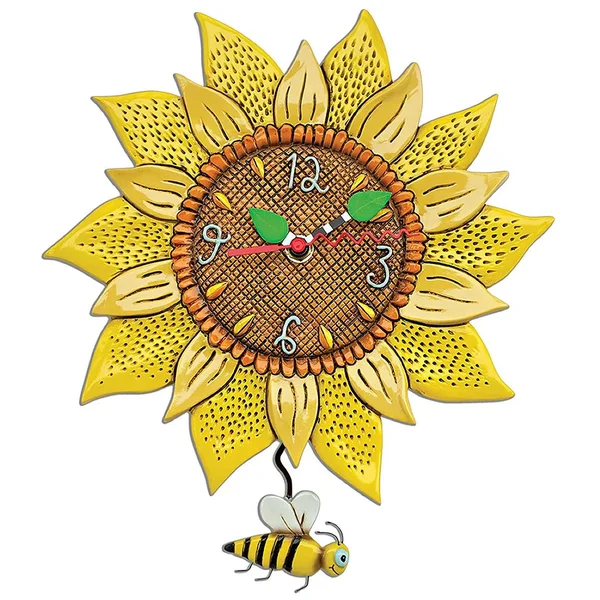 Allen Designs Bee Sunny Sunflower Wall Clock with Bee Pendulum