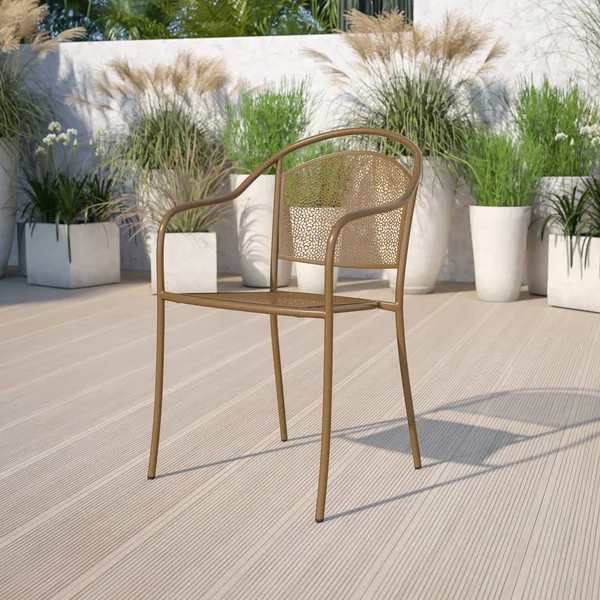 Flash Furniture Indoor-Outdoor Steel Patio Arm Chair with Round Back - Gold