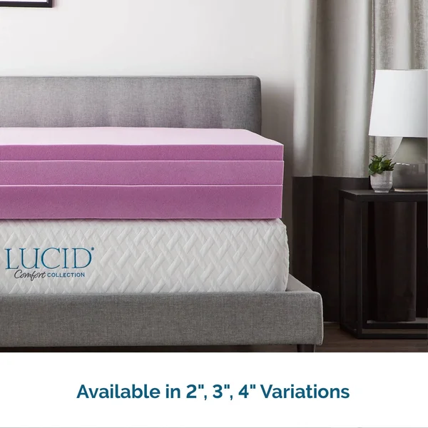 Lucid Comfort Collection 3x22 Lavender Memory Foam Topper - Queen