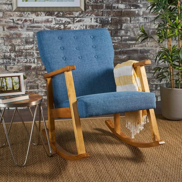 Christopher Knight Home Harvey Mid Century Modern Fabric Rocking Chair by - Blue