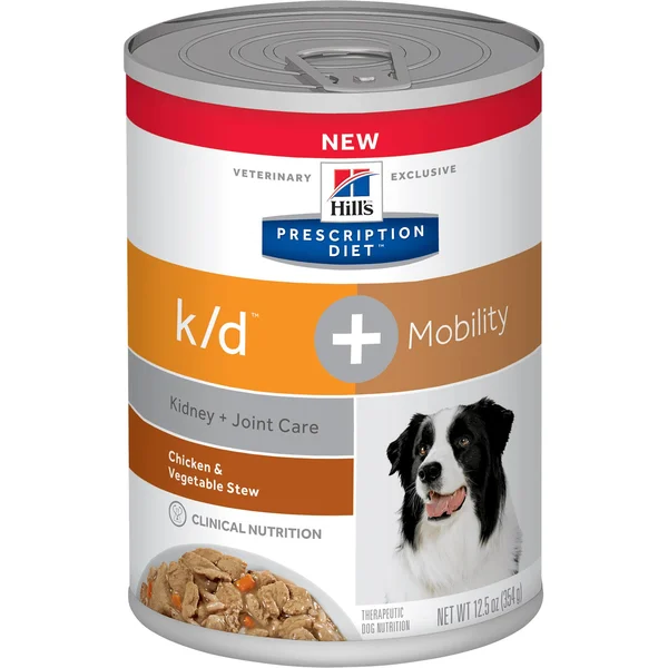 Hill&s Prescription Diet K/D Kidney Care + Mobility Care with Chicken & Vegetable Stew Canned Dog Food - 12.5-oz, Case of 12