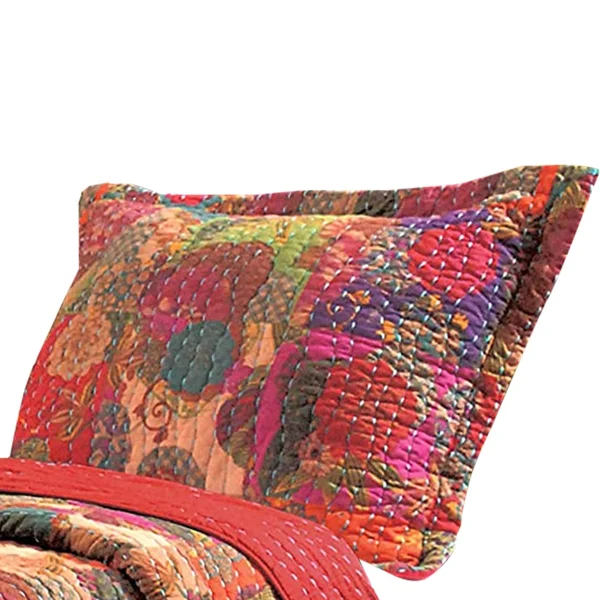 Benjara Tisa 2 Piece Reversible Twin Quilt Set with Floral and Fruit Pattern, Multicolor