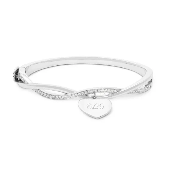 Personalized Womens Silver Infinity Pave Bangle Bracelet, Front Engraving, Brass, Things Remembered