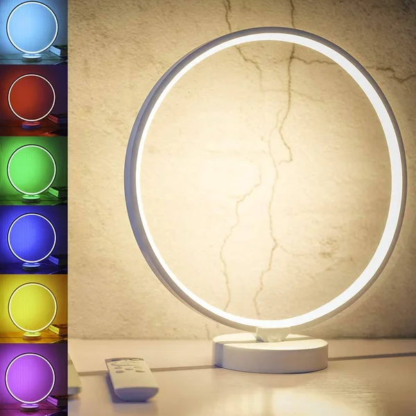 SUNY 7 Colors Dimmable Bedroom Nightstand Lamps, 6 Lighting Effect Modes LED Bedside Lamp Warm Light Modern Circle Table Lamp