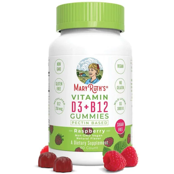 MaryRuth Organics Vegan Vitamin D3+B12 Gummy (Sugar Free) Plant-Based by MaryRuth&s - Made w/Organic Ingredients Non-GMO Gluten