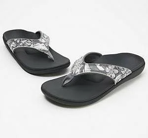 Spenco Orthotic Thong Sandals - Yumi Tropical, Size 8 Medium, Mineral Blue