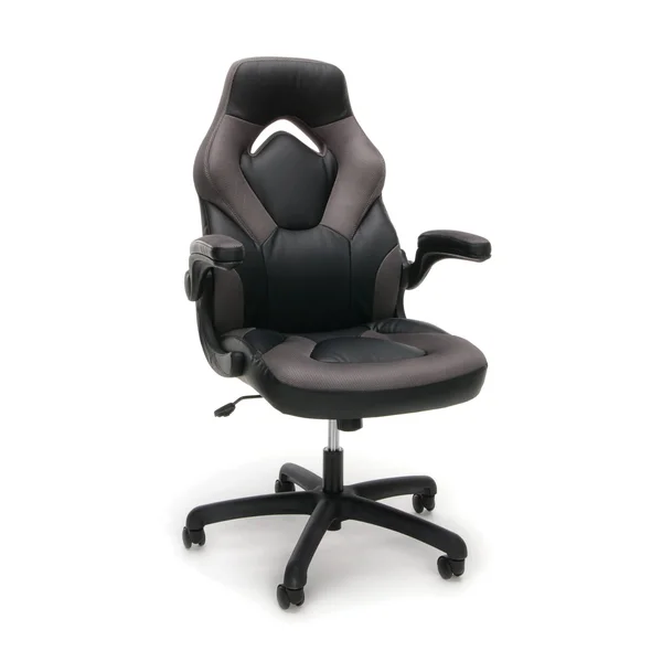 OFM Essentials Leather Racing Style Swivel Gaming Chair - Gray/Black