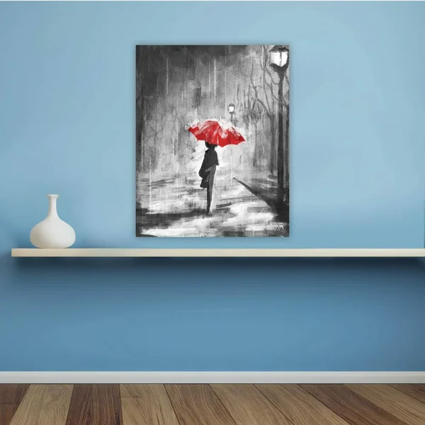 Creative Gallery A Rainy Walk Red Umbrella 20-in H x 16-in W Figurative Print on Canvas - PEO000002CAN16X20TX
