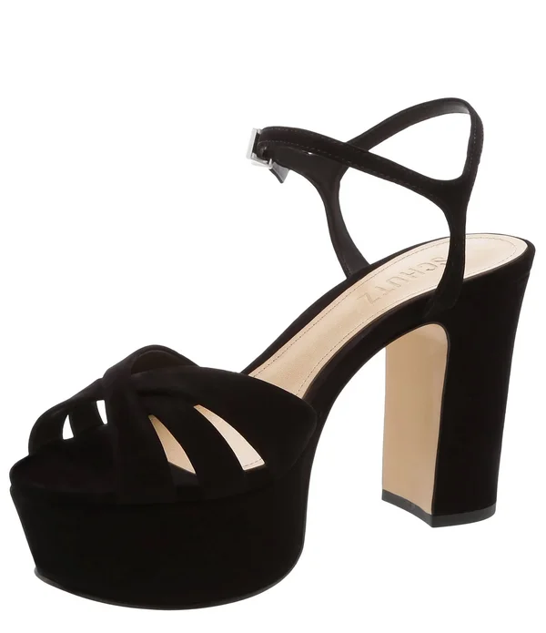 Schutz Keefa Nubuck Ankle-Strap Platform Sandals - Honey Beige, 7b
