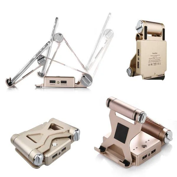 Podium Style Stand with Extended Battery Up to 200% for iPad - iPhone and Other Smart Gadgets Gold