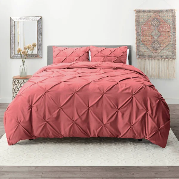 Nestl Pinch Pleat 3-Piece Duvet Cover Set - Mauve - Full, 68 x 90 inches