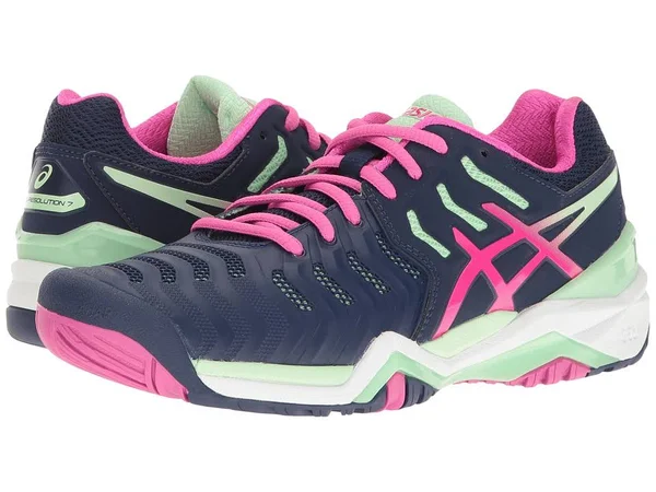 Asics Women`s GEL-Resolution 7 Tennis Shoes Blue and Pink Glow, Size: 6
