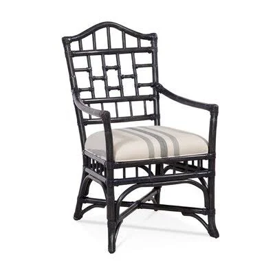 Chippendale Arm Chair Braxton Culler Body Fabric: Ocean Stripe; 0252-61 - Frame Color: Cottage White