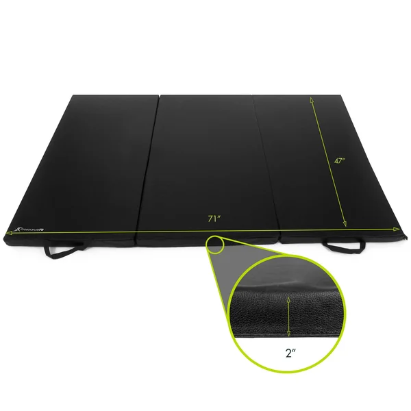 Prosource Tri-Fold Folding Thick 6&x4& Exercise Mat with Carrying Handles for Tumbling/Martial Arts, Black