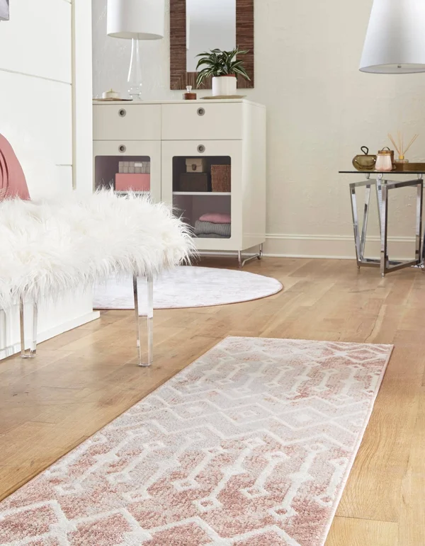 Bohemian Trellis 8 ft Runner Dusty Rose Bohemian, Geometric Area Rug