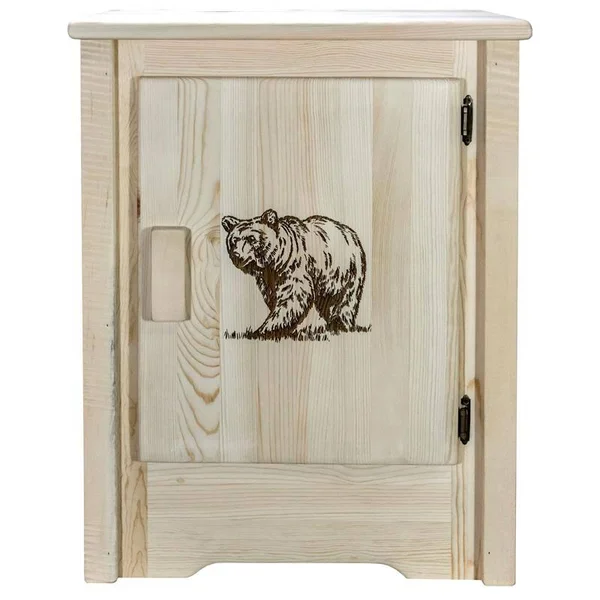 Homestead Collection Accent Cabinet with Laser Engraved Bear Design in Right Hinged - Montana Woodworks MWHCACCCABRHLZBEAR