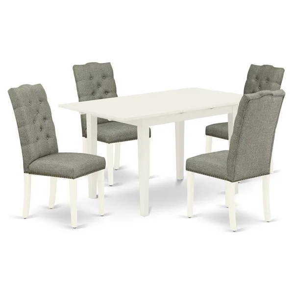 East West Furniture Norfolk 5-Piece Wood Kitchen Table Set in Linen White - NOEL5-LWH-07
