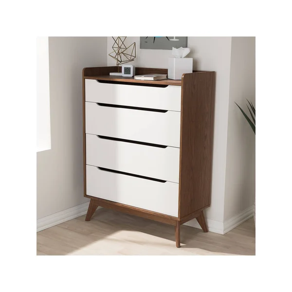 Baxton Studio 4-Drawer Storage Chest, White/Walnut