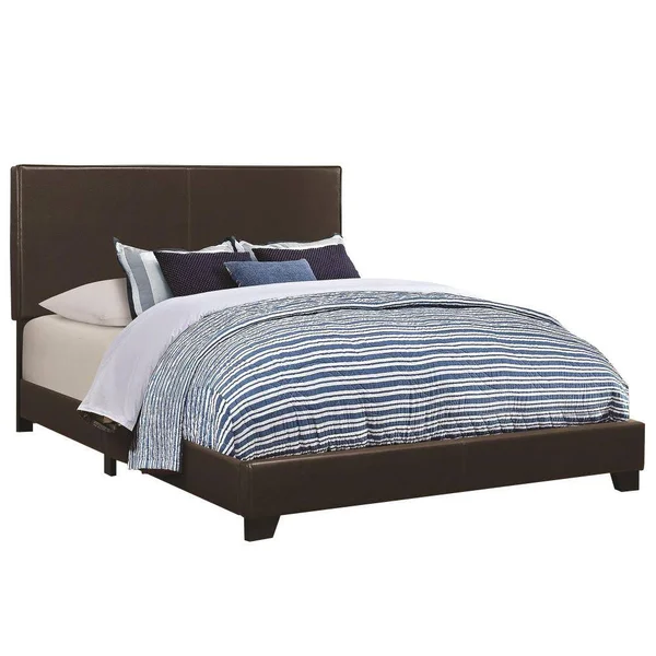 Benzara - Leather Upholstered Queen Size Platform Bed, Brown, 64.25in x 86.25in x 45.75in