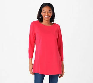 Belle by Kim Gravel TripleLuxe Pima Boat Neck3/4 Sleeve Top, Size XX-Small, Lipstick Pink