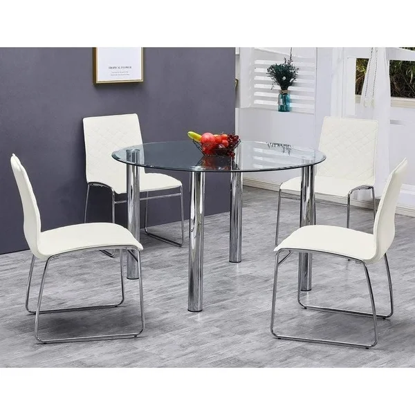 Best Master Furniture Duncan Clear Glass w/ Chrome Round Dinnette Table
