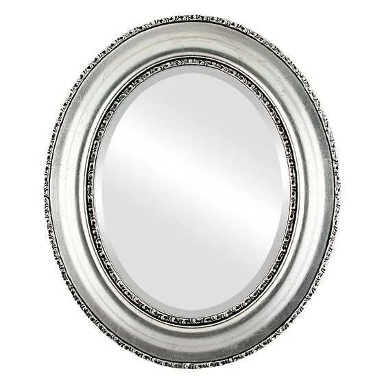 Somerset Framed Oval Mirror - Silver Leaf with Black Antique