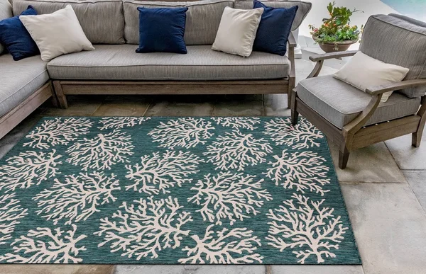 Liora Manne Carmel Coral Indoor/Outdoor Rug Teal 4&10x22X7&6x22