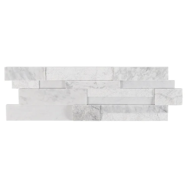 TileBar Stackstone 3D Snow White Marble Ledger Panel Wall Tile - Backsplash, Wall and Floor