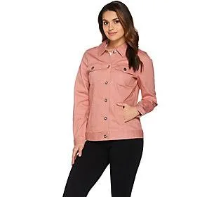 Denim & Co. Stretch Twill Jean Jacket withBling Buttons - Size X-Small, New AntiqueRose