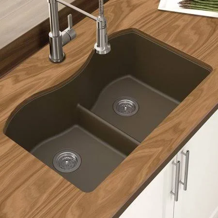 Winpro Granite Quartz Double Bowl Undermount Sink with Aqua Divide - Black