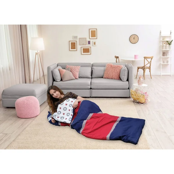 Chic Home Holger Sleeping Bag with Cat Ear Hood with Geometric Pattern, Navy/Red/White, Size: Twin Xlong