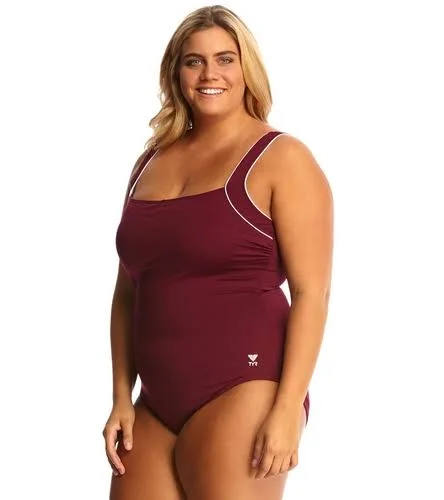 TYR Solid Square Neck Tank Swimsuit Burgundy 24