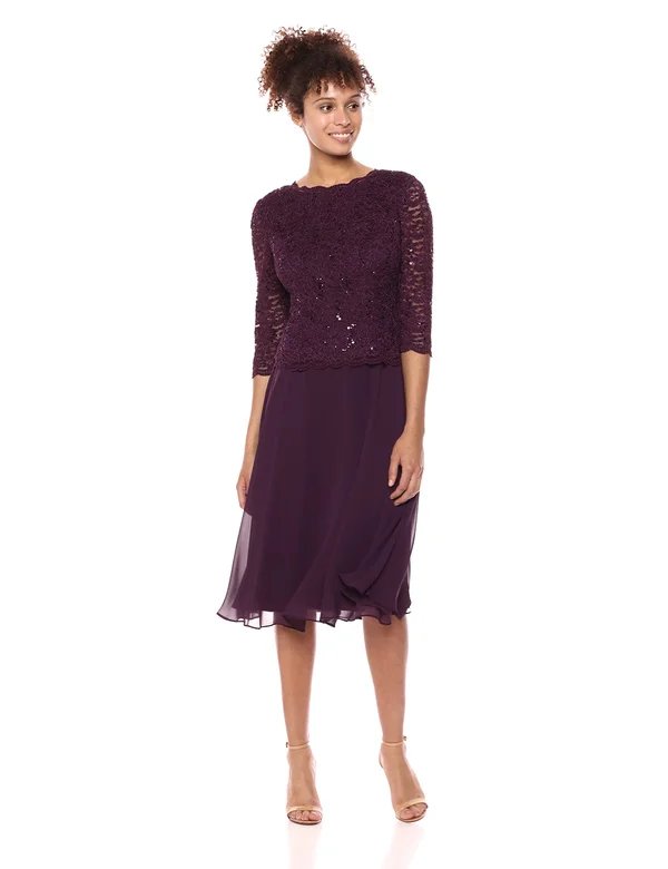 Alex Evenings Women's Dress Purple Size 14p Petite Sheath Sequin Lace