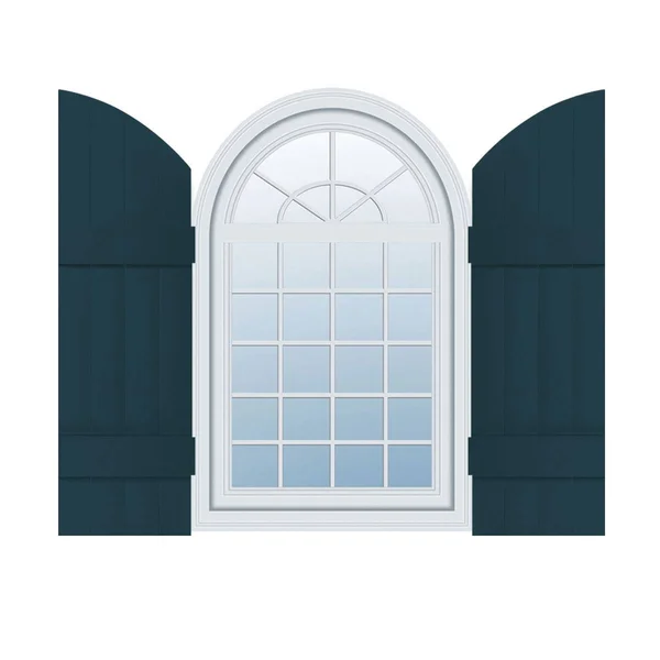 14 inchw x 45 inchh (38 inch Low Side) Lifetime Vinyl, Standard Four Board Joined w/ Archtop, Board-n-Batten Shutters, w/Install