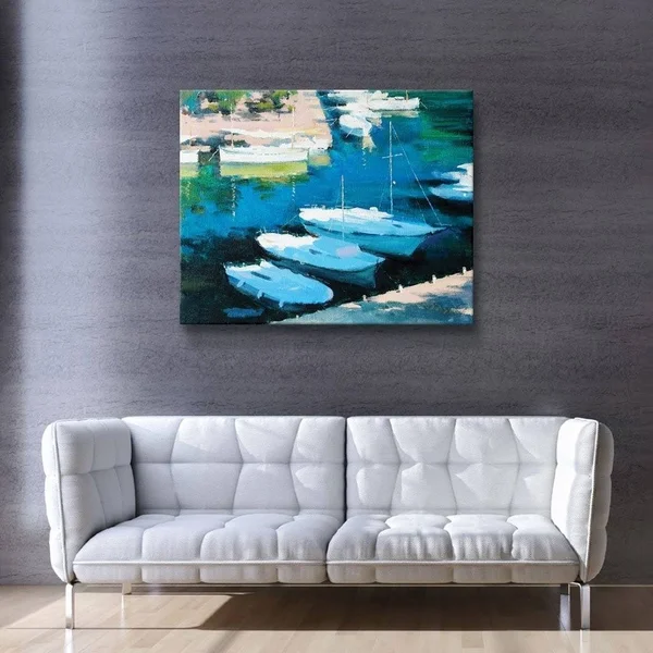 ArtWall Alex Hook Krioutchkov 'Marina 16' Gallery Wrapped Canvas - Blue - 24x36 3-Piece Set