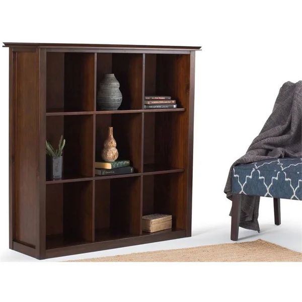 Simpli Home Artisan Solid Wood 9 Cube Bookcase and Storage Unit in Russet Brown
