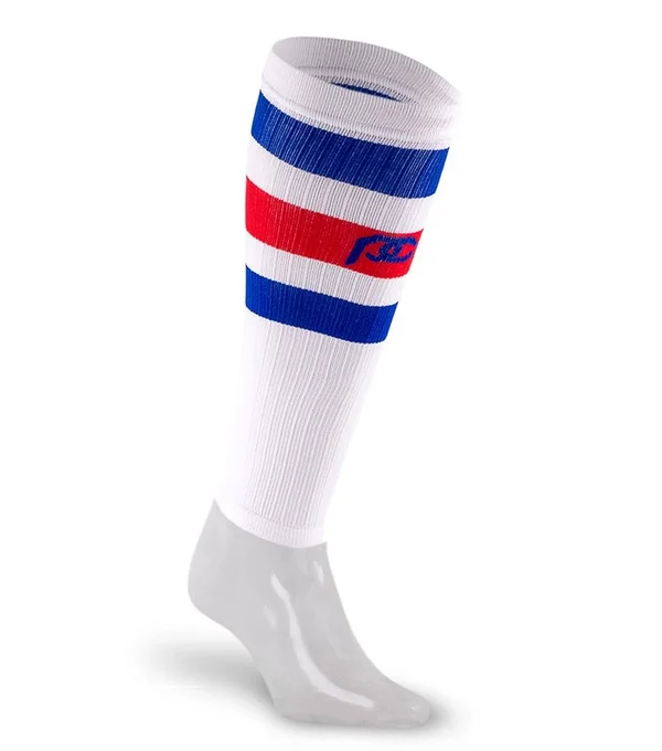 Pro Compression Calf Sleeves, White, Red & Blue Stripe, S/M, Best Compression Sleeves for Men, Women, Running, Sports