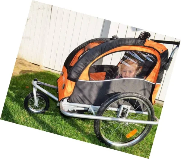 Baby Diego 2-in-1 Double Bike Trailer and Jogger Stroller in Orange