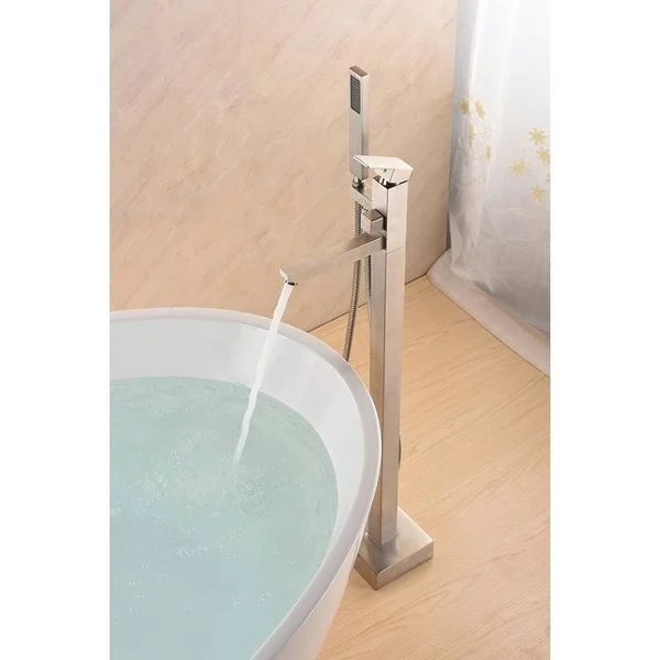 EISEN Home SevenFalls Single Handle Floor Mounted Freestanding Tub Filler with Handshower - Size: Chrome Finish