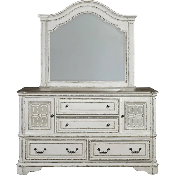 Liberty Furniture Industries Magnolia Manor 2 Mirrored Door 4 Drawer Dresser, Women's, White