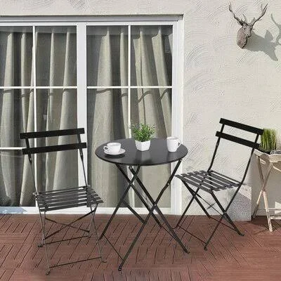Latitude Run Metal Folding Outdoor Patio Furniture Sets, bistro Set 3 Piece Patio Set of Fold-able Patio Table and Chairs, Black
